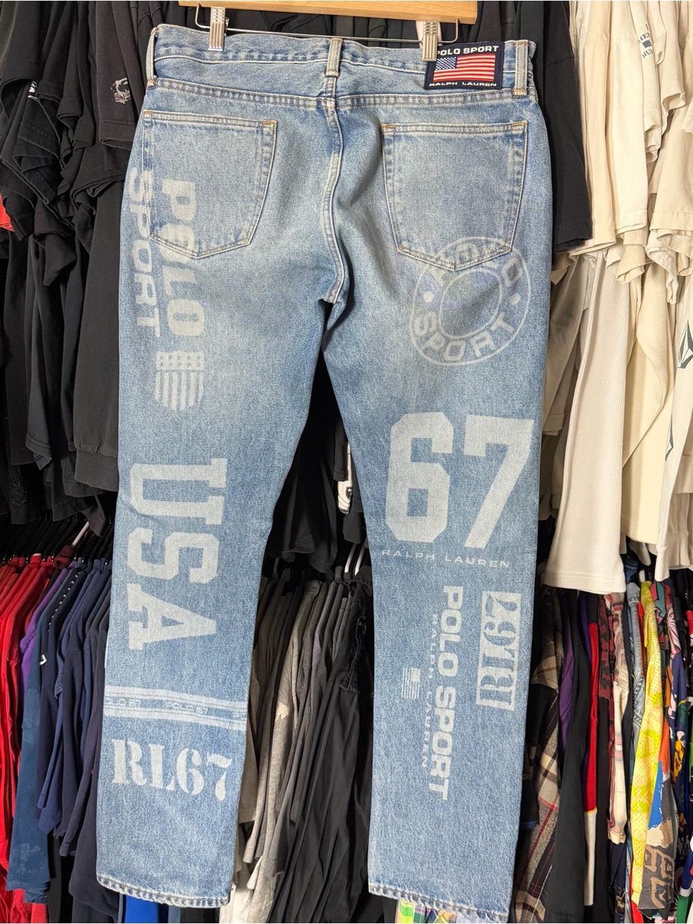 Polo Sport Ralph Lauren Screen Printed Jeans Mens 34x33 Light Wash Slim Straight